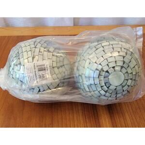 Three Hands Corp Mosaic Decorative Balls Set of 2 Glass Tile Sphere Orbs 4"